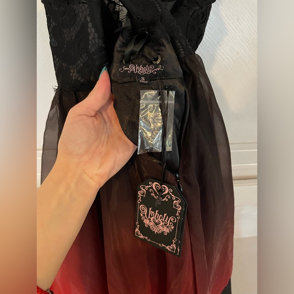 NWT DollsKill/Unholy Black and Red Ombre Mini Dress - Picture 5 of 7